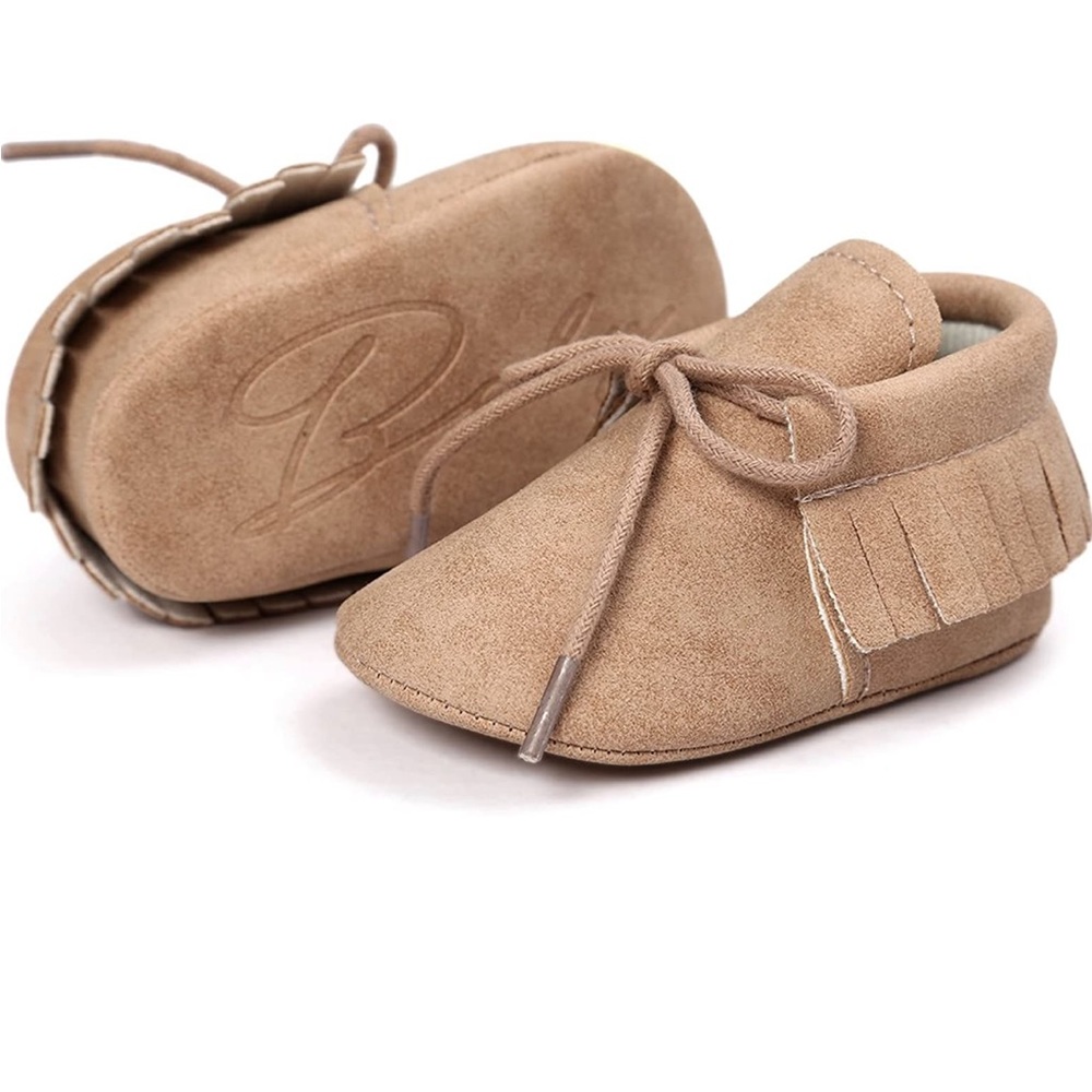 NWOT Baby girls / baby boys unisex tan tassel suede tie moccasins shoes - Picture 1 of 6